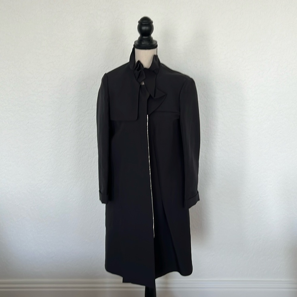 Marni Black long jacket coat size 42 with ruffle collar